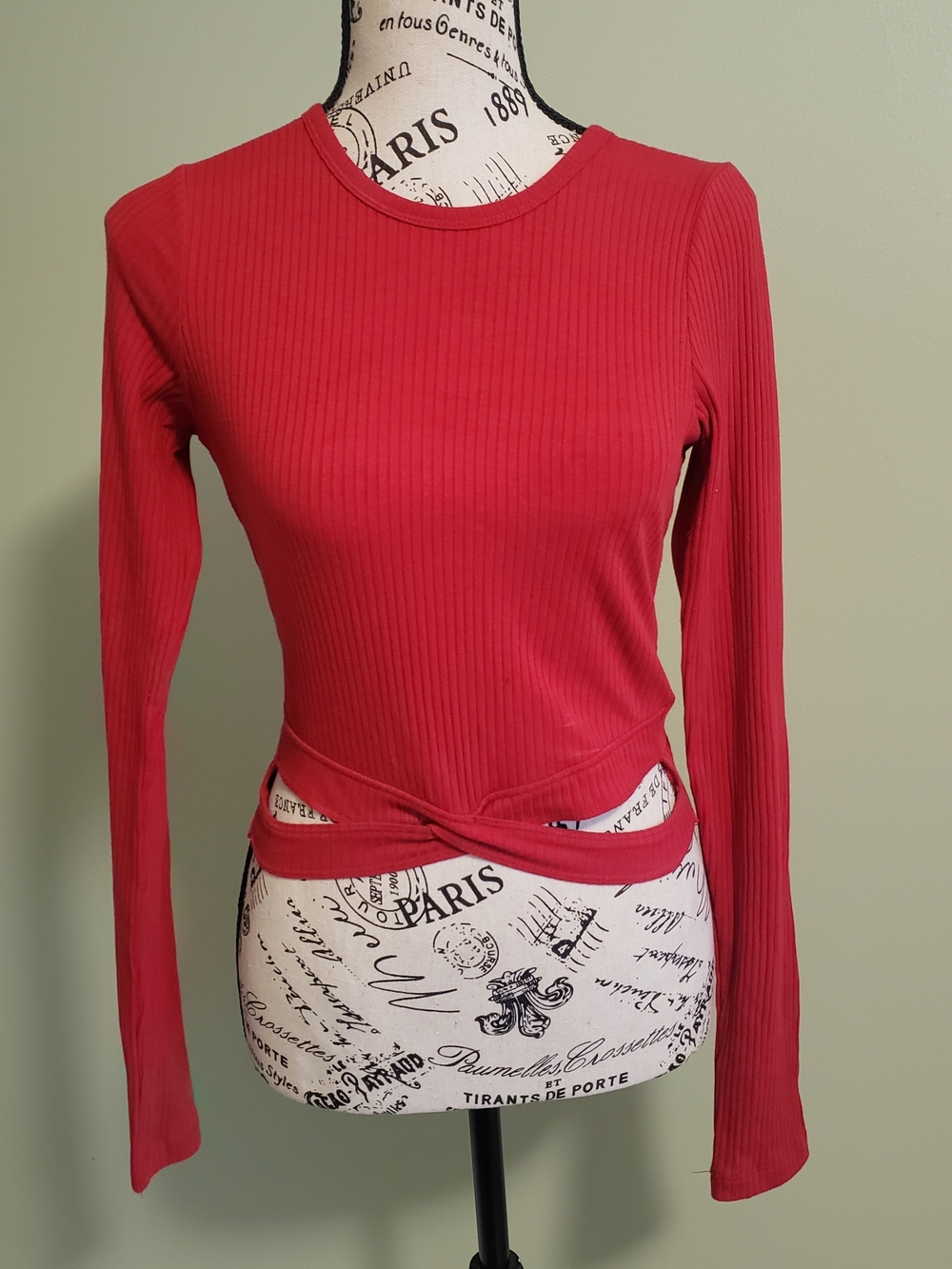 Hollister Red Ribbed Long-Sleeve Crop Top With Criss Cross Detail